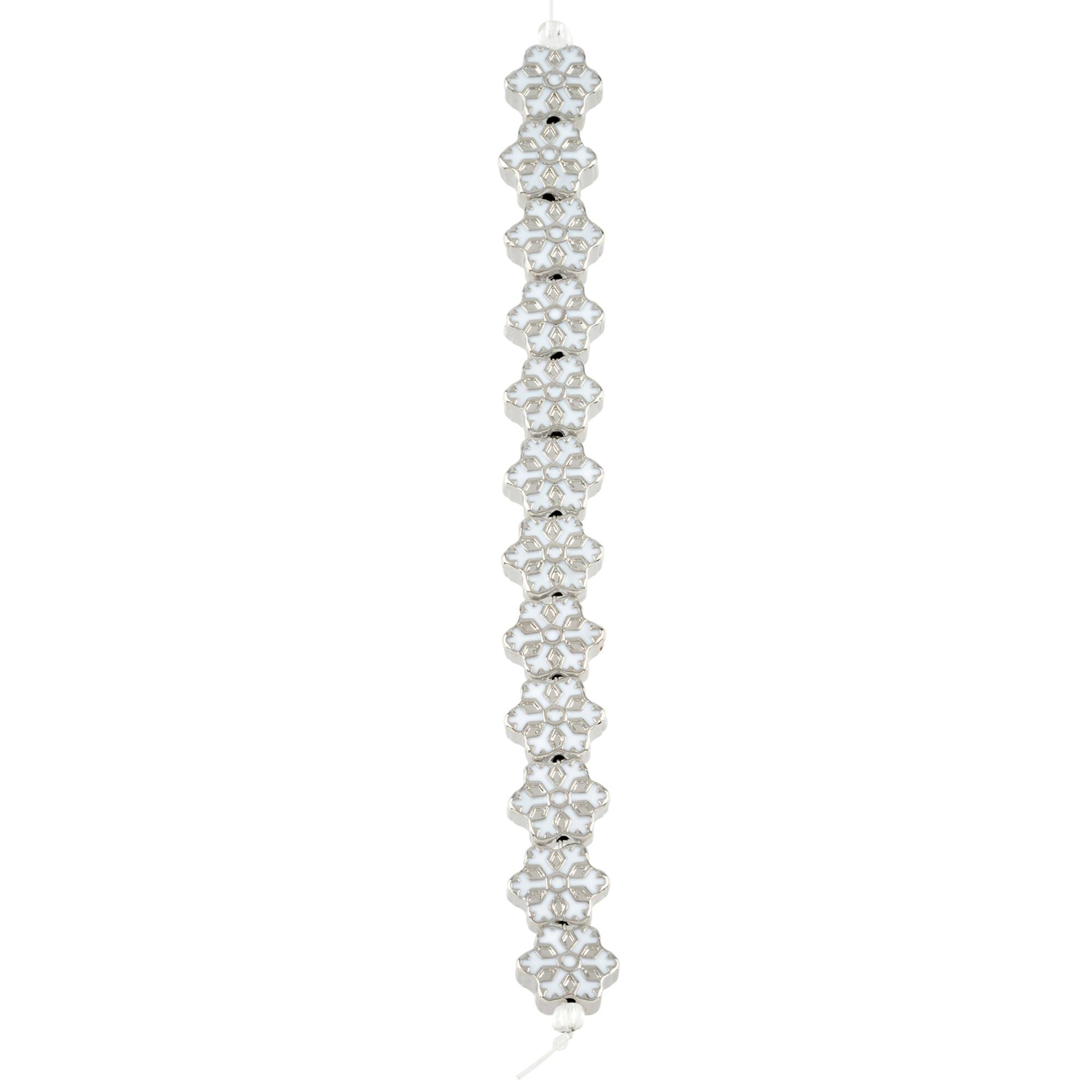 Rhodium & White Snowflake Beads, 12mm by Bead Landing™